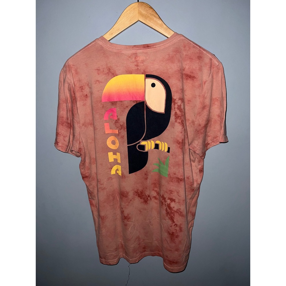 Old Navy Soft Washed Toucan Aloha Tie Dye Graphic T-Shirt Pink Red Medium